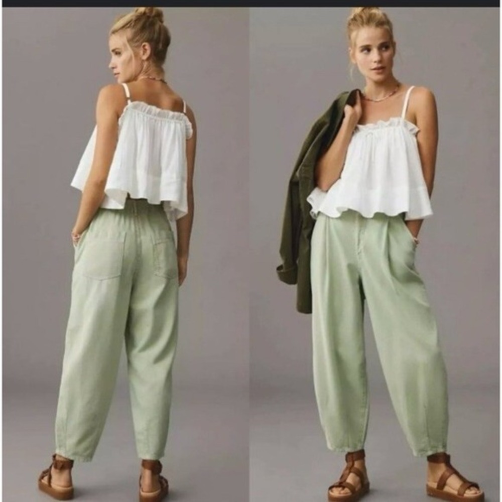 NWT Pilcro Anthropologie Sage Green Tapered Pleated Pants SZ‎  31 Lagenlook Boho